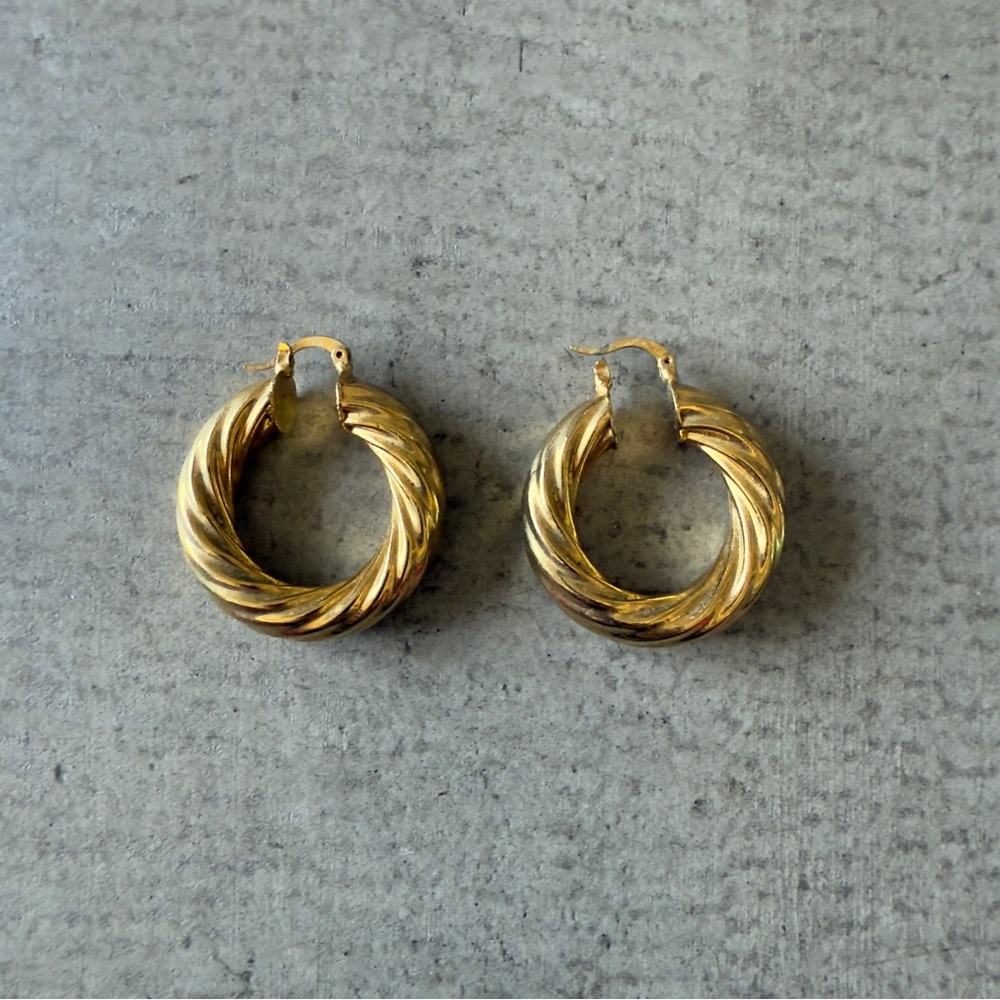 14k Gold Plated Hoop Earrings / Twisted Chunky